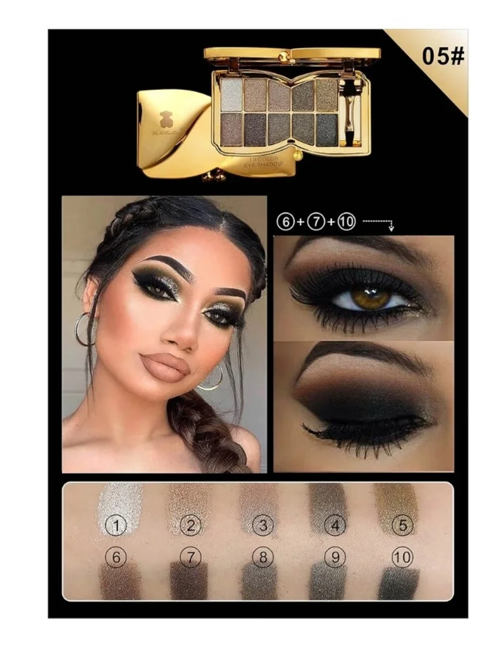 Gold 10-Color Shimmer Eyeshadow Palette